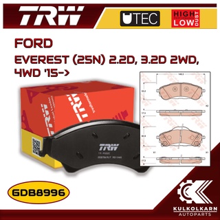 ผ้าเบรคหลัง TRW สำหรับ FORD EVEREST (25N) 2.2D, 3.2D 2WD, 4WD 15-&gt; (GDB8996)