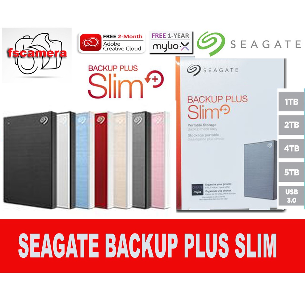 Seagate HDD 1TB 2TB Backup Plus Slim Portable External Hard Disk Drive