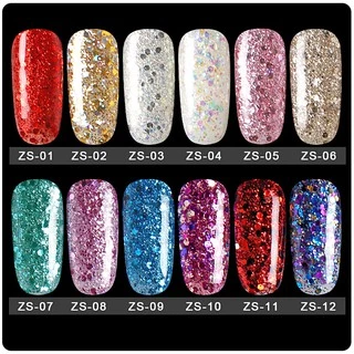 ✨สีกลิตเตอร์ ระยิบระยับ✨ สีเจล สีทาเล็บ AS 15ml. ZS 01-12