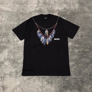 เสื้อยืด พิมพ์ลาย Marcelo BURLON DOUBLE Chin FEATHERS ของแท้ สีดํา