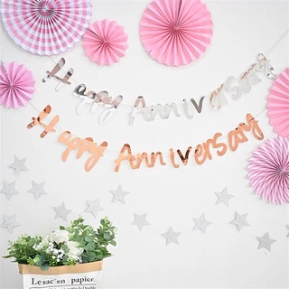 ป้ายวันครบรอบ ธง Happy Anniversary ธงวันครบรอบ ธงกระดาษ พร้อมส่งในไทย