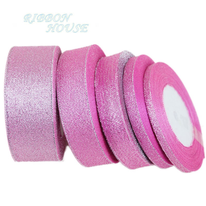 (25หลา/ล็อต) โพลีเอสเตอร์ริบบิ้นสีชมพูบรรจุภัณฑ์คริสต์มาสริบบิ้นคุณภาพสูงสี่เหลี่ยมริบบิ้น