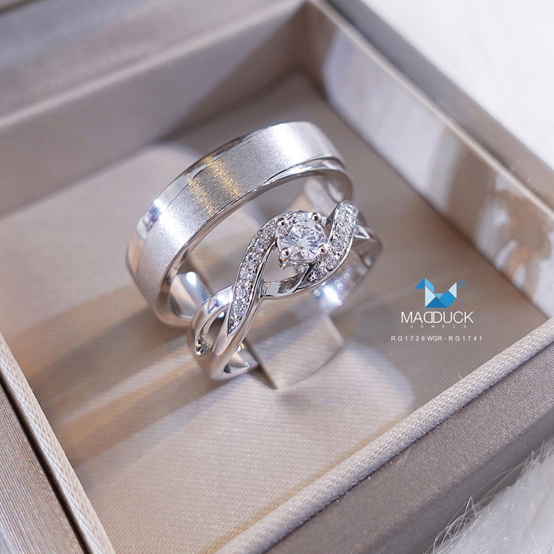 Madduckjewels แหวนเงินแท้ เพชร CZ ชุบโรเดียม RG1728WGR-RG1741