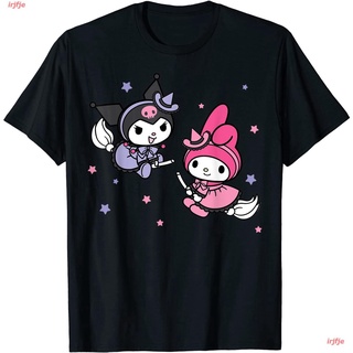 irjfje ไตล์เกาหลี เสื้อยืดแฟชั่นเกาหลีสำ My Melody Kuromi Little Witches Halloween T-Shirt หรับผู้ชายและผู้หญิง Kuromi ภ