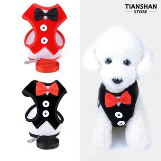 สัตว์เลี้ยงเครื่องประดับ Fashion Bowtie Suit Tuxedo Harness Vest with Leash for Dog Puppy