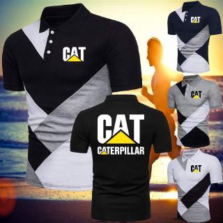 New Caterpillar CAT Lapel Collar Slim Fit T Shir Men Stitching polo T Shirt Casual Sports Shirt Shor