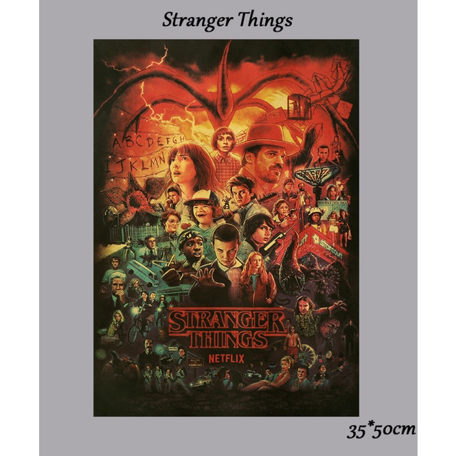 วอลเปเปอร์กระดาษคราฟท์ ลายภาพยนตร์ 'Stranger Things' ขนาด 35x50 ซม. สําหรับตกแต่งผนัง บาร์ คาเฟ่ หอพัก ห้อง