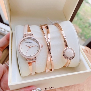 (ผ่อน0%) เซ็ทนาฬิกา Anne Klein Womens watch set ✔️พร้อมกำไล หน้าปัด : 26.5  mm. หน้าปัดกลม สีทอง ครีม