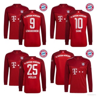 Ftb 2021-2022 Bayern Munich F.C. เสื้อกีฬาแขนยาว ลายทีมฟุตบอล Lewandowski Muller Sane