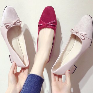♡ | รองเท้าส้นสูง แต่งโบว์หวานเก๋ วัสดุผสม ใส่สบายค่ะ ส้นสูง (4 ซม.)