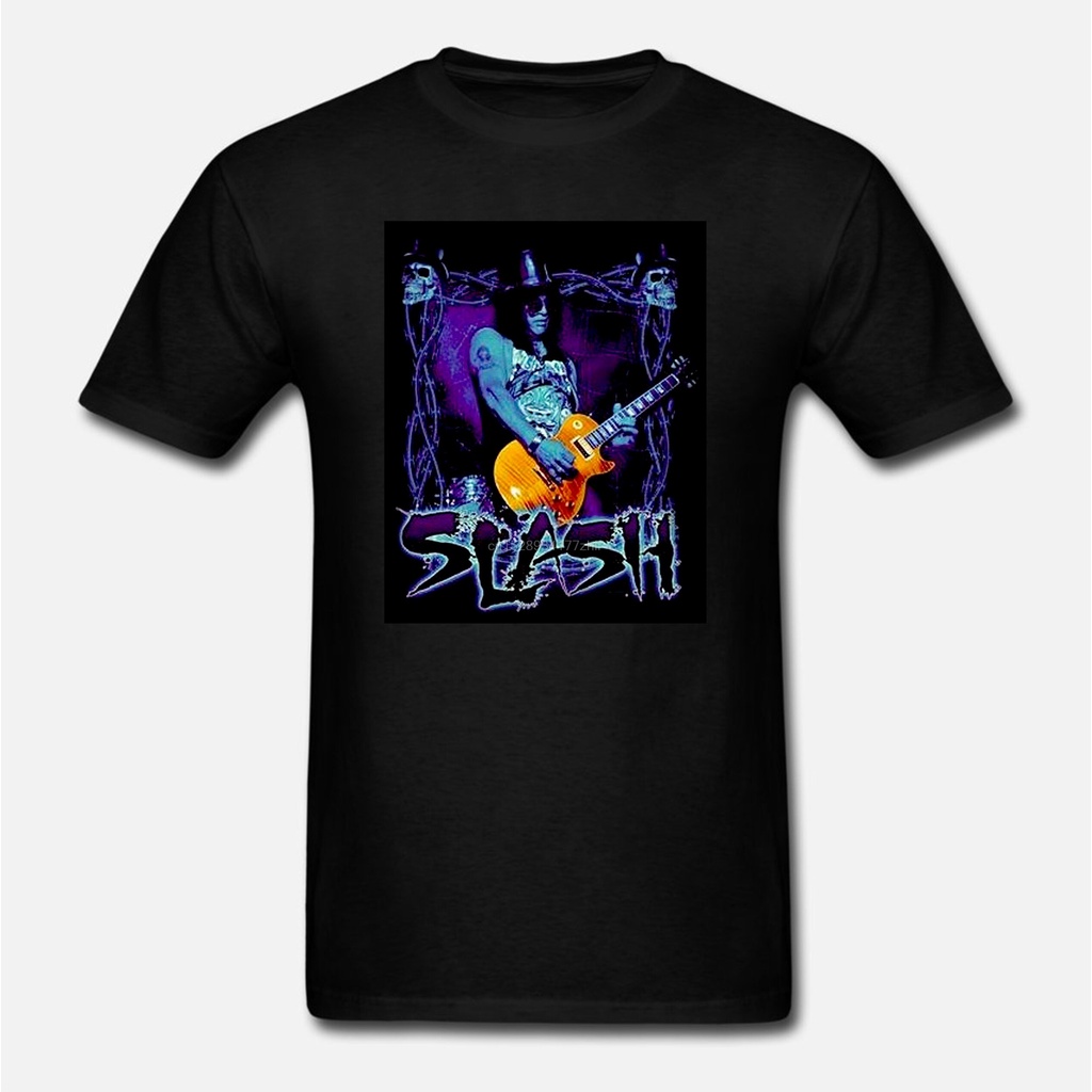 เสื้อยืดตลก SLASH Guns n Roses RAZORWIRE Skulls Guitar Men T Shirt
