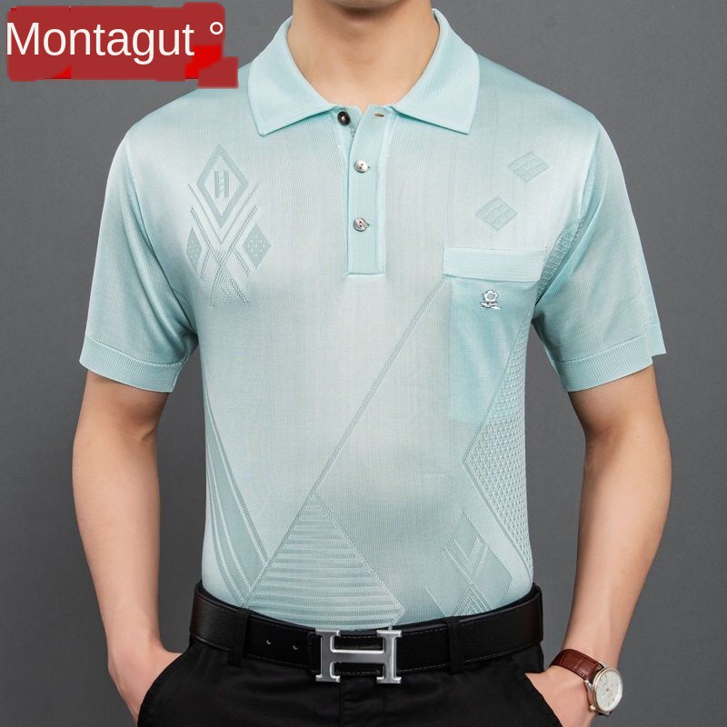 Montagut summer short-sleeved T-shirt men s lapel silkworm ice silk ...