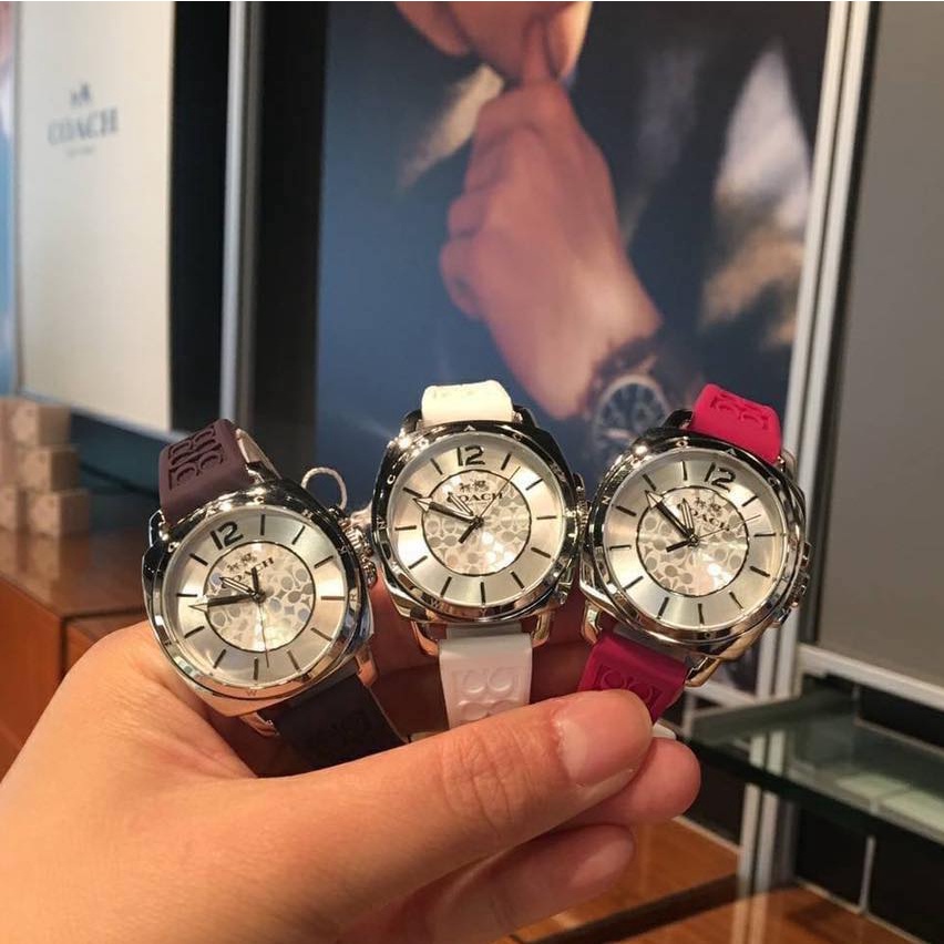 Coach Women's 14503146 Mini Boyfriend Signature Silicone Strap Silver Tone Watch