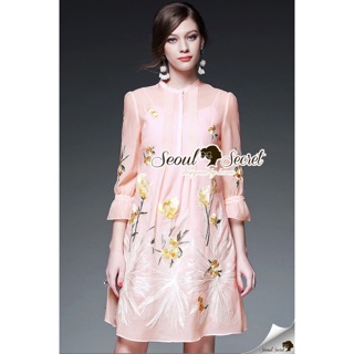 Ladiest yellow flora embroider dress