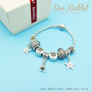 สร้อยข้อมือแฟชั่น ร้อยชาร์มคริสตัลสีเทา - B2670
