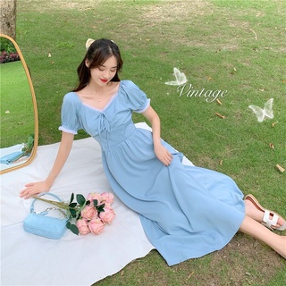 💞👗💞Sen Department Small Fresh Dress 2022 New Waist Thin French Bellflower Sweet First Love Midi Dress