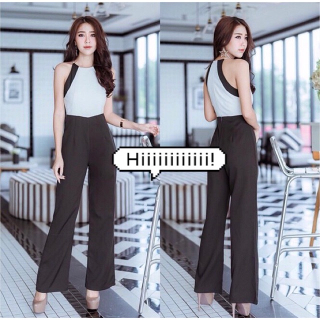 ขายดีมาก จั๊มสูท ขายาวไหล่ล้ำสลับสีทูโทน งานสวยหรูดูแพง !! ชุด jumpsuit863