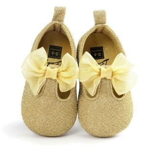 รองเท้าเด็กหญิงสีทองติดโบว์ Baby Fashion Shoes