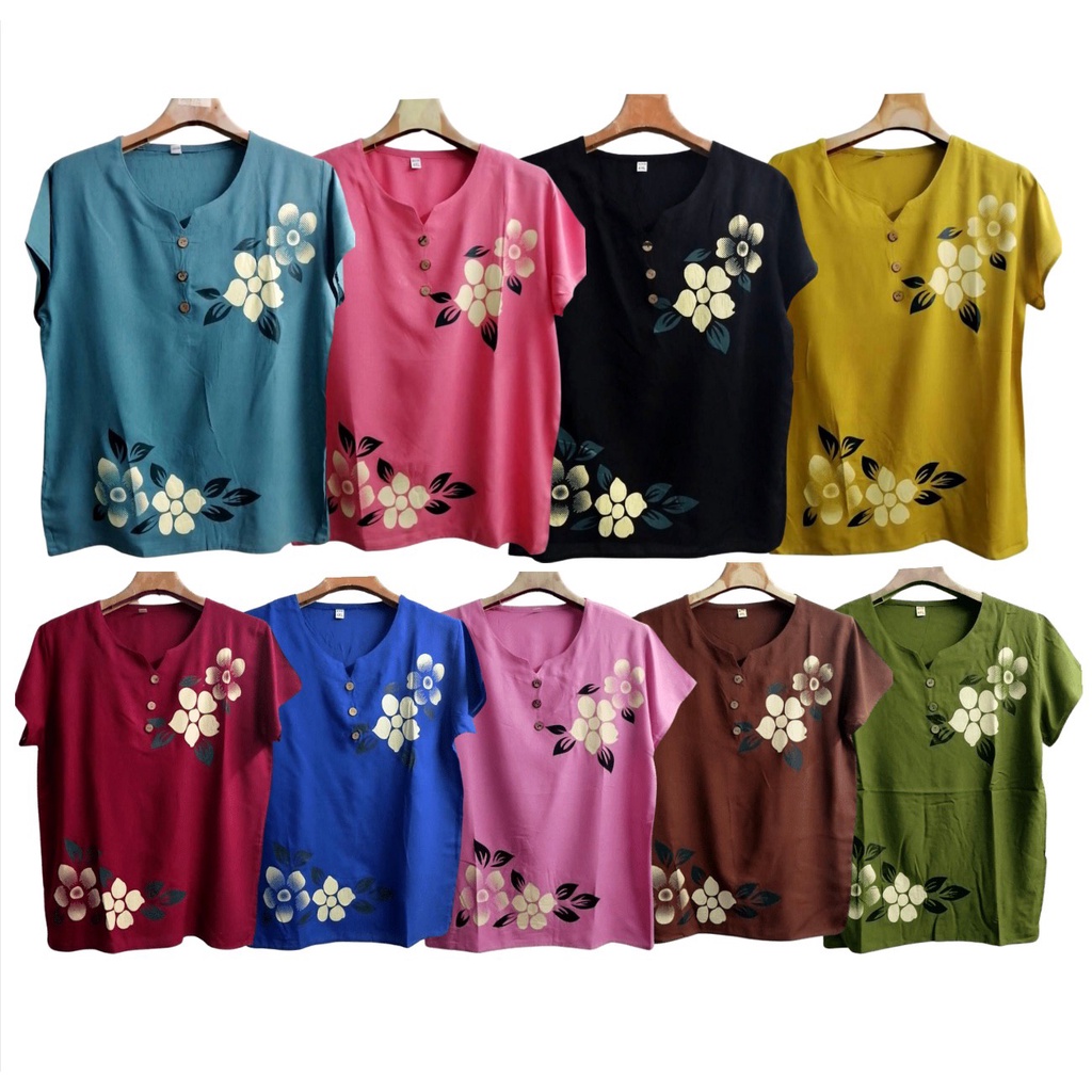 เสื้อคอกลมผ้าพริ้ว เสื้อผู้ใหญ่ใส่ทำงาน ลายดอก