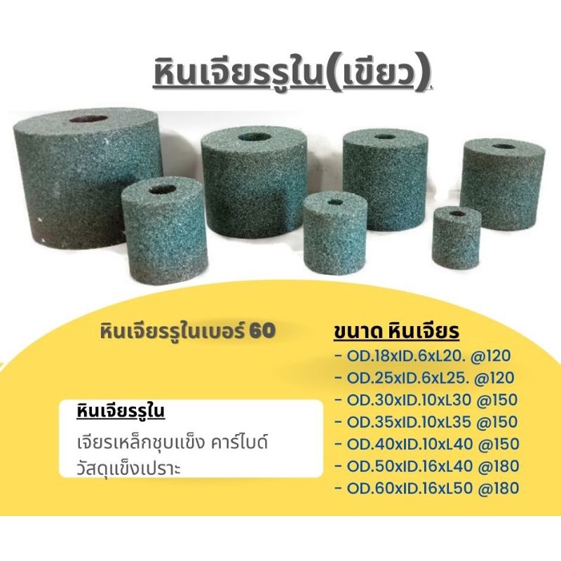 หินเจียรรูใน(เขียว)เบอร์60 เจียรเหล็กแข็ง ชุบแข็ง คาร์ไบด์