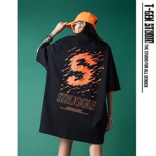 T-Gen เสื้อยืดแขนสั้นคอกลมโอเวอร์ไซส์ Oversized พิมพ์ลายแนวสตรีทแฟชั่นอเมริกา