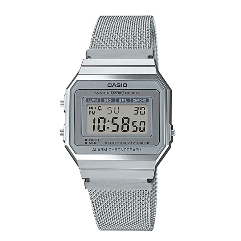 Casio Standard นาฬิกาข้อมือผู้ชาย สายสแตนเลส รุ่น A700,A700WM,A700WM-7A,A700WM-7ADF - สีเงิน