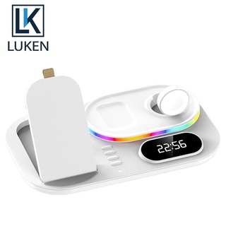 Luken ที่ชาร์จไร้สาย 30W 4 in 1 Qi พร้อมแท่นชาร์จ สําหรับ iP 13 12 11 Pro Max X App Watch AirPo Pro