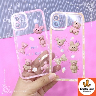 เคสมือถือนิ่มใสกันกล้อง 7+ 11 13 ซิลิโคน TPU ติดการ์ตูนหมีกระต่ายนู