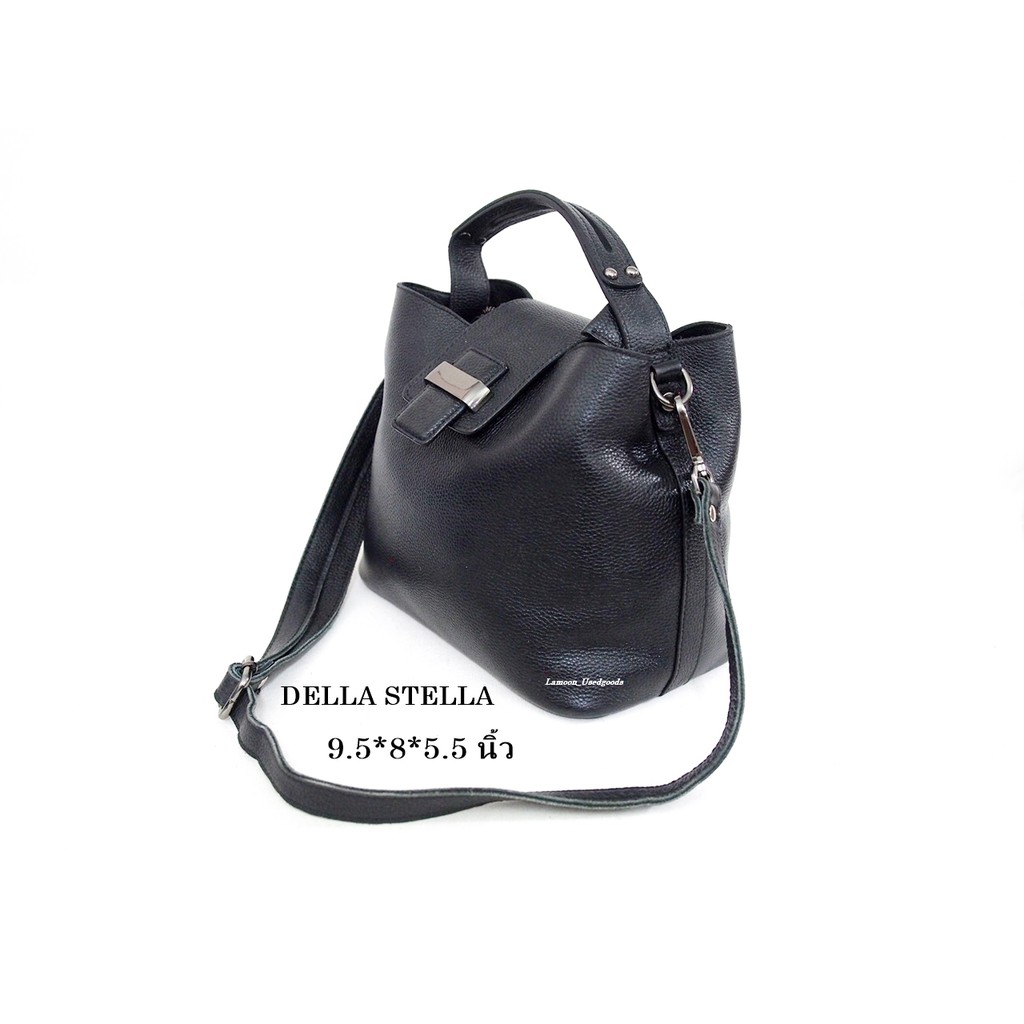 กระเป๋ามือสอง กระเป๋าหนังแท้ แบรนด์แท้ ทรงถัง ถือได้ ครอสบอดี้ได้ Della Stella croddbody bag