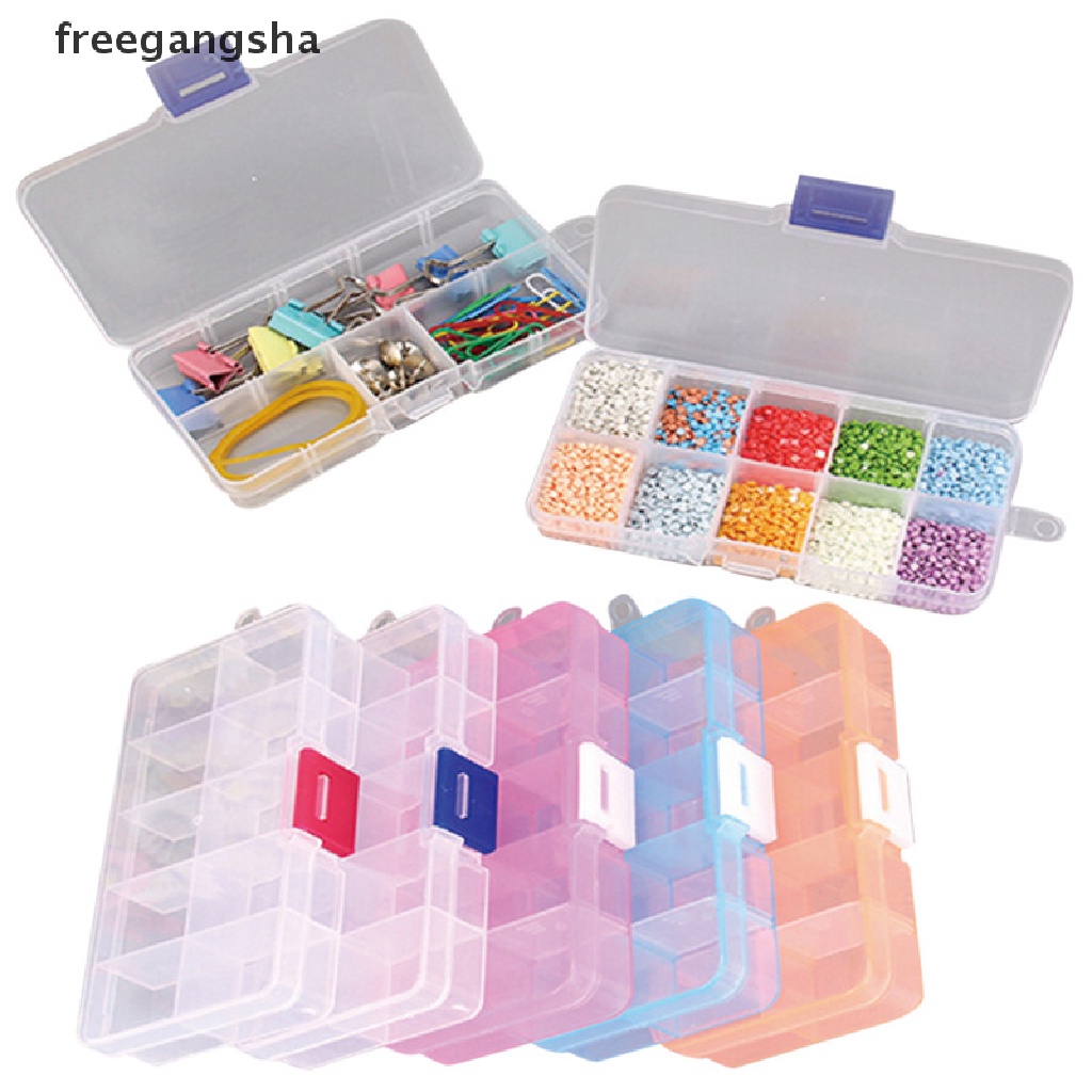 [FREG] Plastic 10 Slots Adjustable Jewelry Storage Box Case Craft Organizer Beads FDH