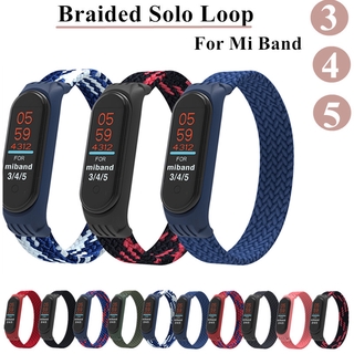 Elastc Braided Solo Loop Strap สร้อยข้อมือไนลอนแบบถอดเปลี่ยนได้สำหรับ Xiao Mi Mi Band 5 3 4 สายรัดข้อมือซิลิโคนไนลอนสำหรับ Miband M3 M4 M5 Strap Mi Band Xiaomi Mi Band Case