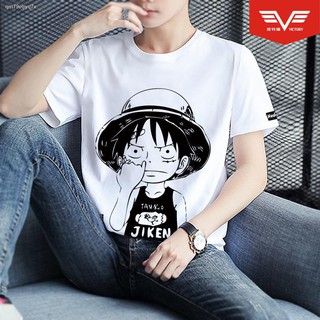 เสื้อยืดผ้าฝ้ายพิมพ์ลายขายดี Anime T-shirt❅เสื้อยืดแขนสั้นสำหรับผู้ชายและผู้หญิง One Piece Luffy แอนิเมชั่นคอกลมเสื้อยืด