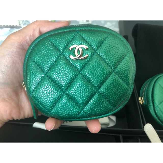 Chanel green caviar round coin purse