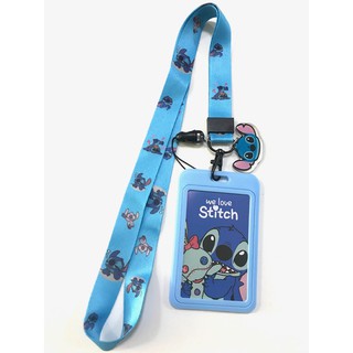 STITCH SKY ซองใส่บัตร ที่ใส่บัตร พร้อมสายคล้องคอ ( 2cm) มีตุ๊กตาเล็ก  ลาย  สติทช์ b ฟ้า สำหรับบัตร 5.5x8.5cm manopnest