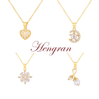 Hengran สร้อยคอทองคํา 18k จี้คริสตัล รูปดอกไม้ พร้อมกล่อง แฟชั่นเกาหลี สําหรับผู้หญิง JGN3