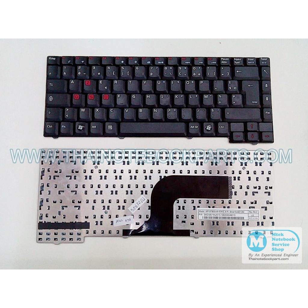 คีย์บอร์ดโน๊ตบุ๊ค Asus A3V - 9J.N5382.G0F, 04GNJV1KFR00 Notebook Keyboard (สีดำ สินค้าใหม่ แป้นพิมพ์