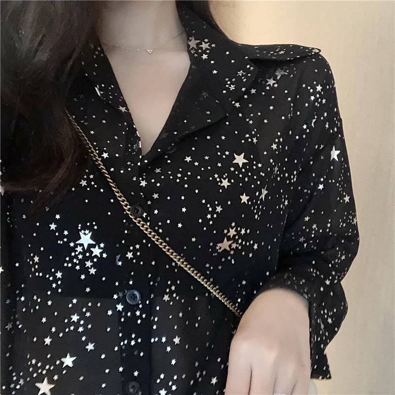 พร้อมส่ง เสื้อเชิ้ตลายดาว แขนยาว แฟชั่น สำหรับสตรี เสื้อเชิ้ตทำงาน เสื้อชีฟอง