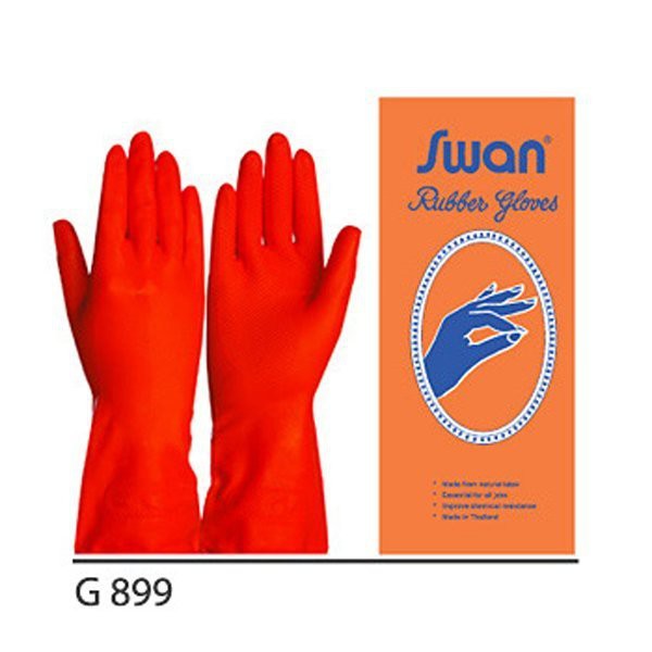 ถุงมือยางสีส้ม ไซค์8.5ตราSwan  (ใส่ล้างจาน ล้างห้องน้ำ ทำสวน คุณภาพดีไม่ขาดง่าย)