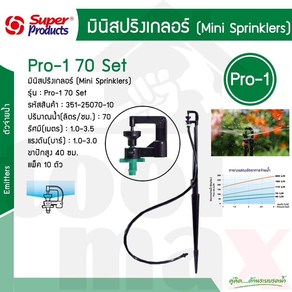 ชุดมินิสปริงเกอร์ 70 ลิตร สูง 40ซม. รุ่น Pro-1 70 Set Super products รหัส 351-25070-10 [10ชุด/แพ็ค]