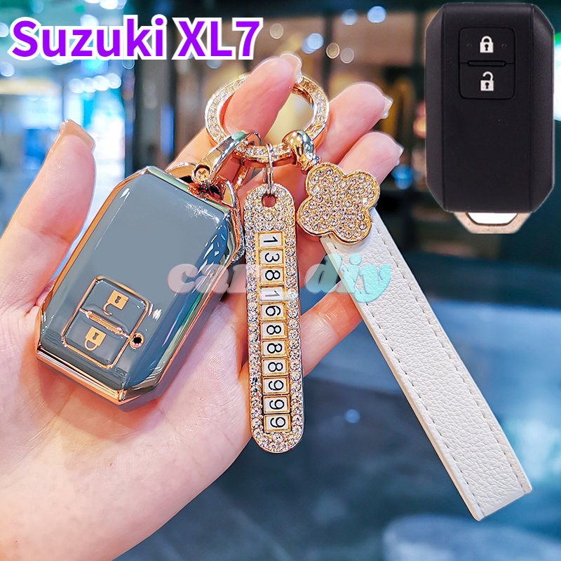 เคสกุญแจรีโมตรถยนต์ TPU แบบนิ่ม 2 ปุ่ม พร้อมพวงกุญแจ สําหรับ Suzuki XL7 Ertiga Swift 2017 Wagon