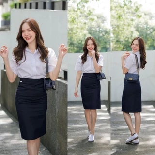กระโปรงทรงเอ ผ้าเสริทกระโปรงพิธีการ รับปริญญา ผ้าเสริท ความยาว 24 นิ้ว 🔵สีกรม /สีดำ⚫เอว 23- 34