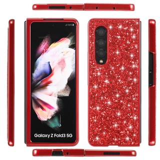 เคสโทรศัพท์มือถือ PC แข็ง ปิดด้านหลัง ประดับเลื่อมกลิตเตอร์ วิบวับ หรูหรา สําหรับ Samsung Galaxy Z Flod 5 4 5G Z Fold 3