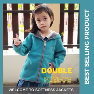 เสื้อกันหนาวแบบมีหมวกฮู้ดสำหรับเด็กชาย - เด็กหญิง Double-sided fleece hooded jacket (Iron Grey, Lake Blue)