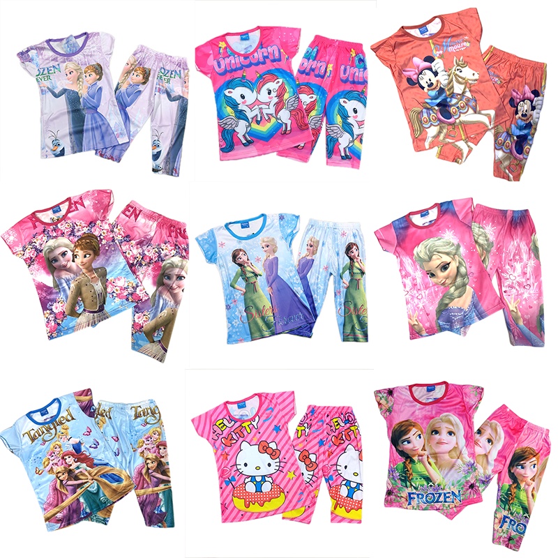 เสื้อผ้าเด็กผู้หญิง ชุดเสื้อกางเกงเก้าส่วน ลายเจ้าหญิง ผ้ามันผ้าไมโคเกรดพรีเมี่ยม PM999(131-140)