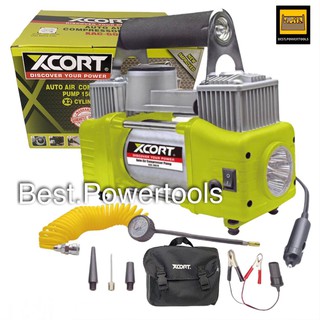 XCORT ปั๊มลมมินิ  แบบพกพา 12 โวลท์ แรงดันลมสูงสุด 150PSI 2 สูบ พร้อมไฟฉาย LED และกระเป๋าผ้า( Mini Air Pump )