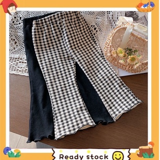 New Girls Plaid Trousers Slim Fit Flared Pants Lace Pants