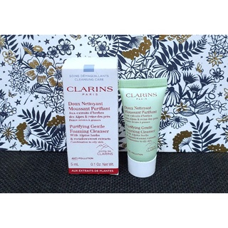 โฟมล้างหน้าสำหรับผิวมันและผิวผสม แท้💯%Clarins purifying gentle foaming cleanser with alpine herbs 5ml. มีฉลากไทย