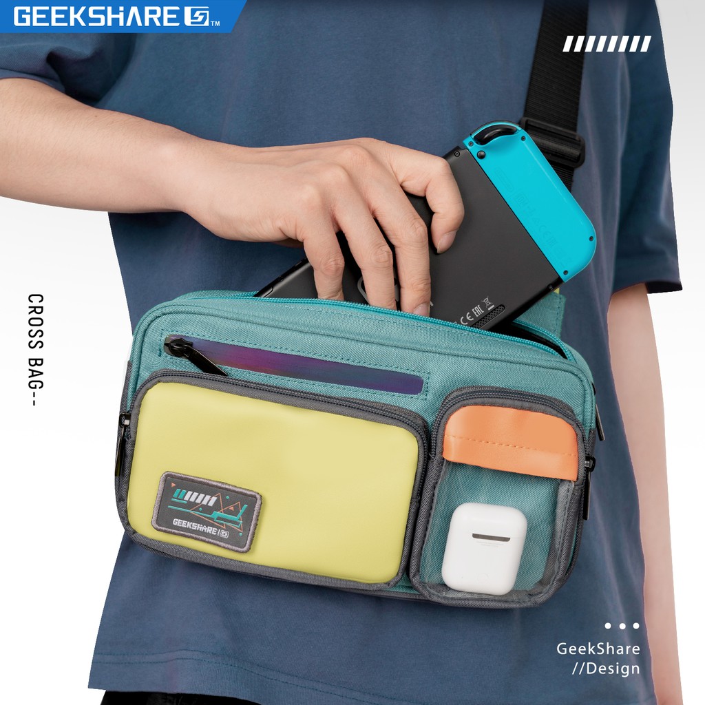 Geekshare ความจุขนาดใหญ่มัลติฟังก์ชั่สวิทช์/สวิทช์ OLED กระเป๋าเดินทาง-สี Contrast เลเซอร์ Messenger กระเป๋าใช้งานร่วมกับ Nintendo Switch-แบบพกพากระเป๋าสําหรับ Switch