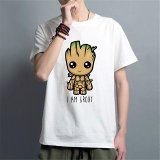 T เสื้อผู้ชาย Groot พิมพ์เสื้อแขนสั้นผ้าฝ้าย TShirt