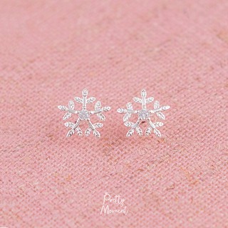 Pretty Moment ต่างหูเงิน ต่างหู cz เกล็ดหิมะเพชร Snowflake ต่างหูเงินแท้ ต่างหู มินิมอล 925 เพชรสวยงาม ของขวัญ